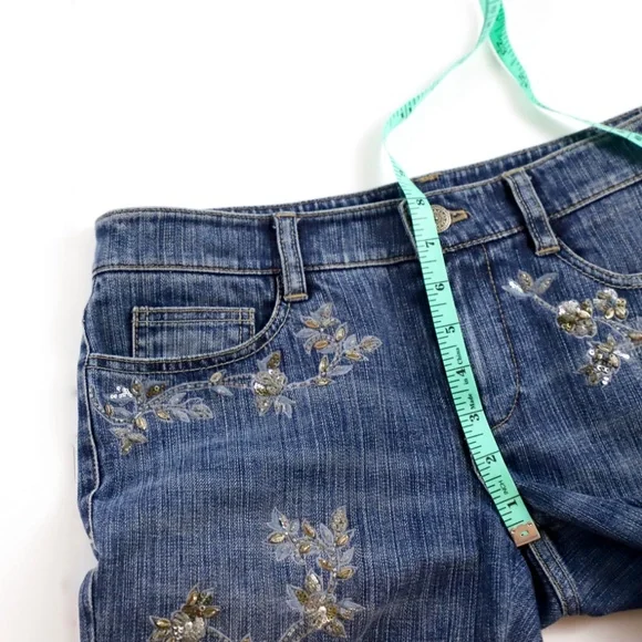 Elie Tahari Blue Boot Cut Jeans with Silver Floral Embroidery - Picture 5 of 8